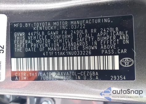 2022 Toyota Camry Xle from USA, damaged, VIN 4T1F11AK1NU033226